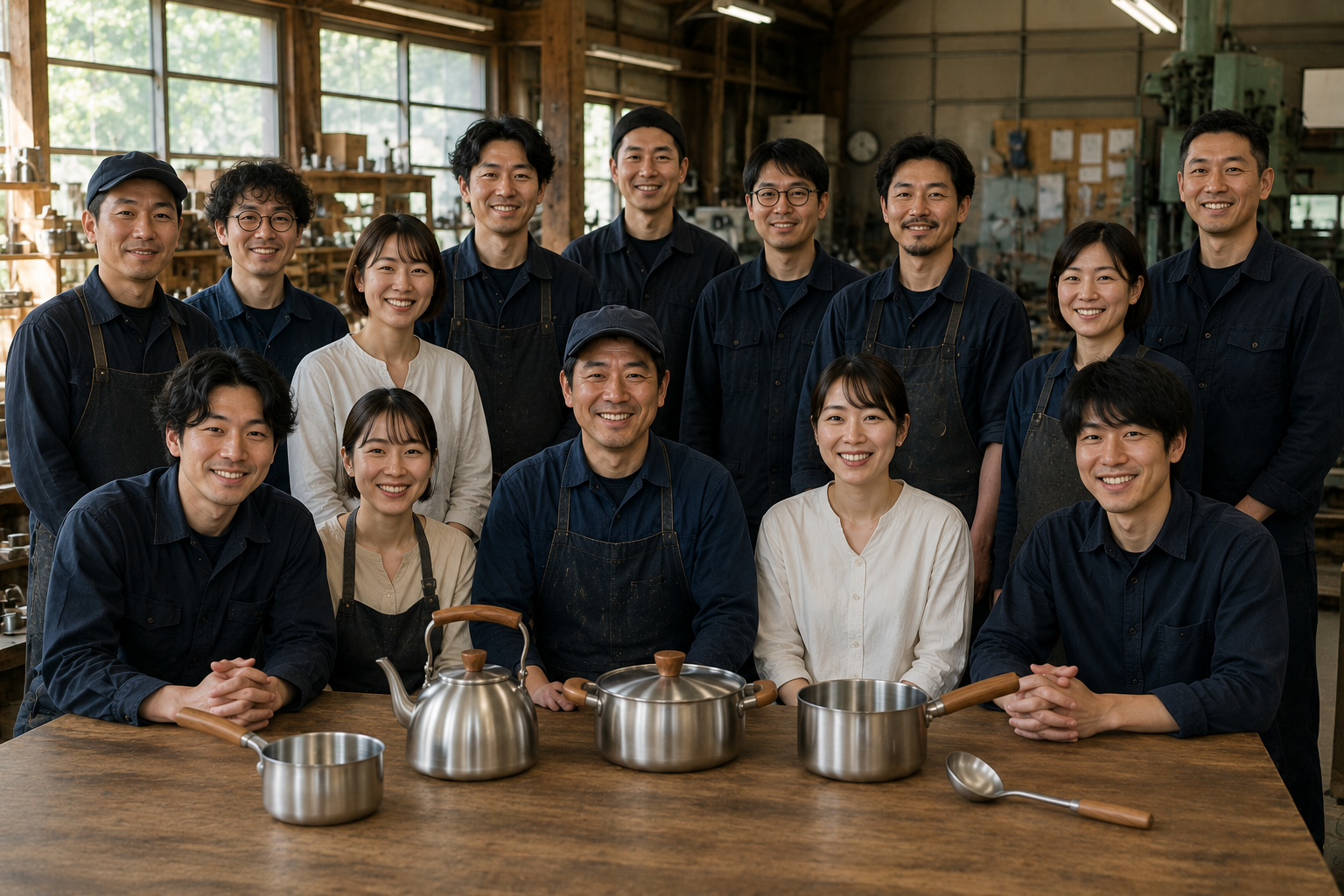越路工芸の工房で働く社員たち